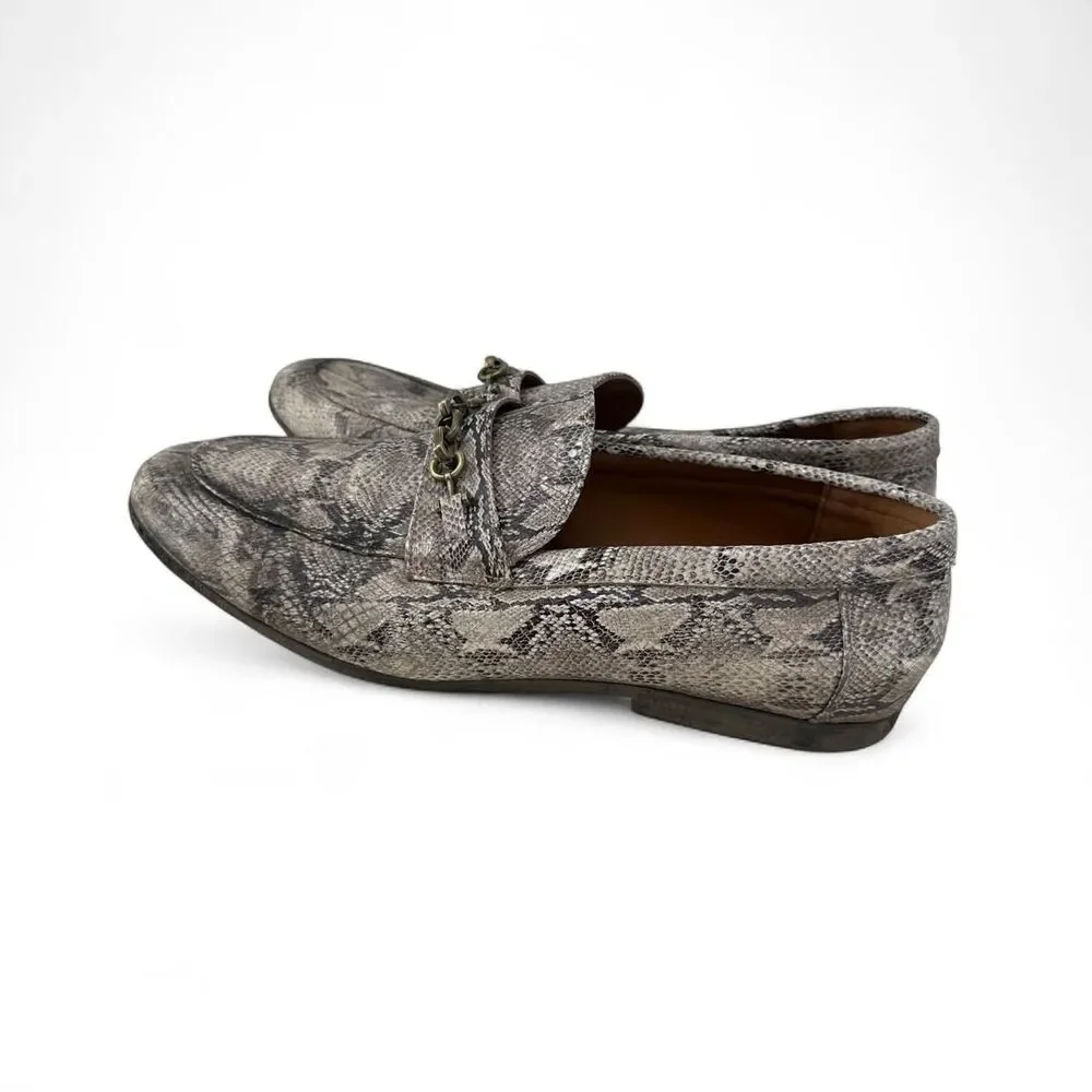 Snakeskin Embossed Faux Leather Horsebit Loafers Animal Print Flats